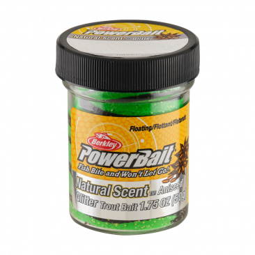 Berkley PowerBait Natural Scent Glitter Trout Bait - Aniseed/Spring Green/Black